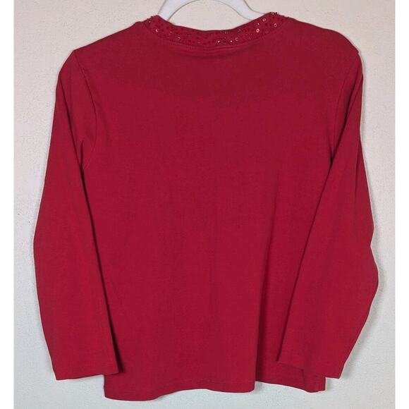 Rafaella Red Embellished Round Neck Cotton Stretch Top Sz Lg - Picture 2 of 7